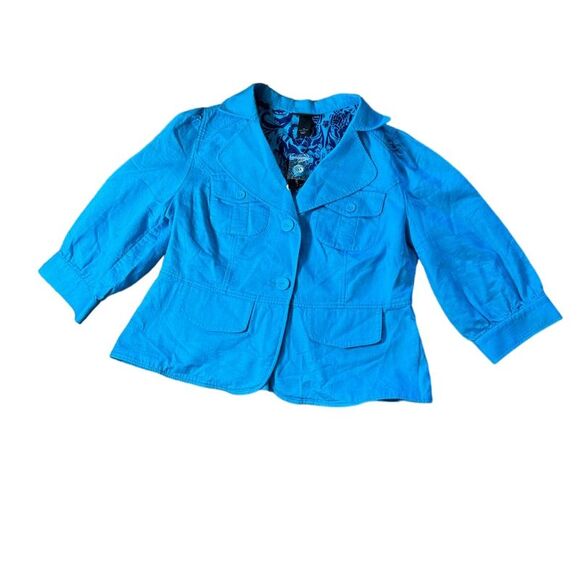 Lane Bryant Vibrant Blue Cotton Jacket with Floral Lining Size 14 - Picture 1 of 5